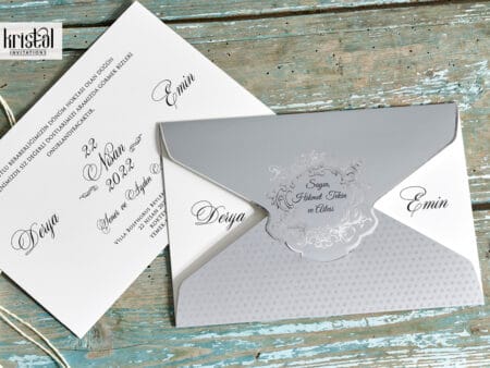 Invitatii nunta model alb gri elegante