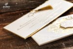 Invitatii nunta lux cu canaf auriu din carton gros crem