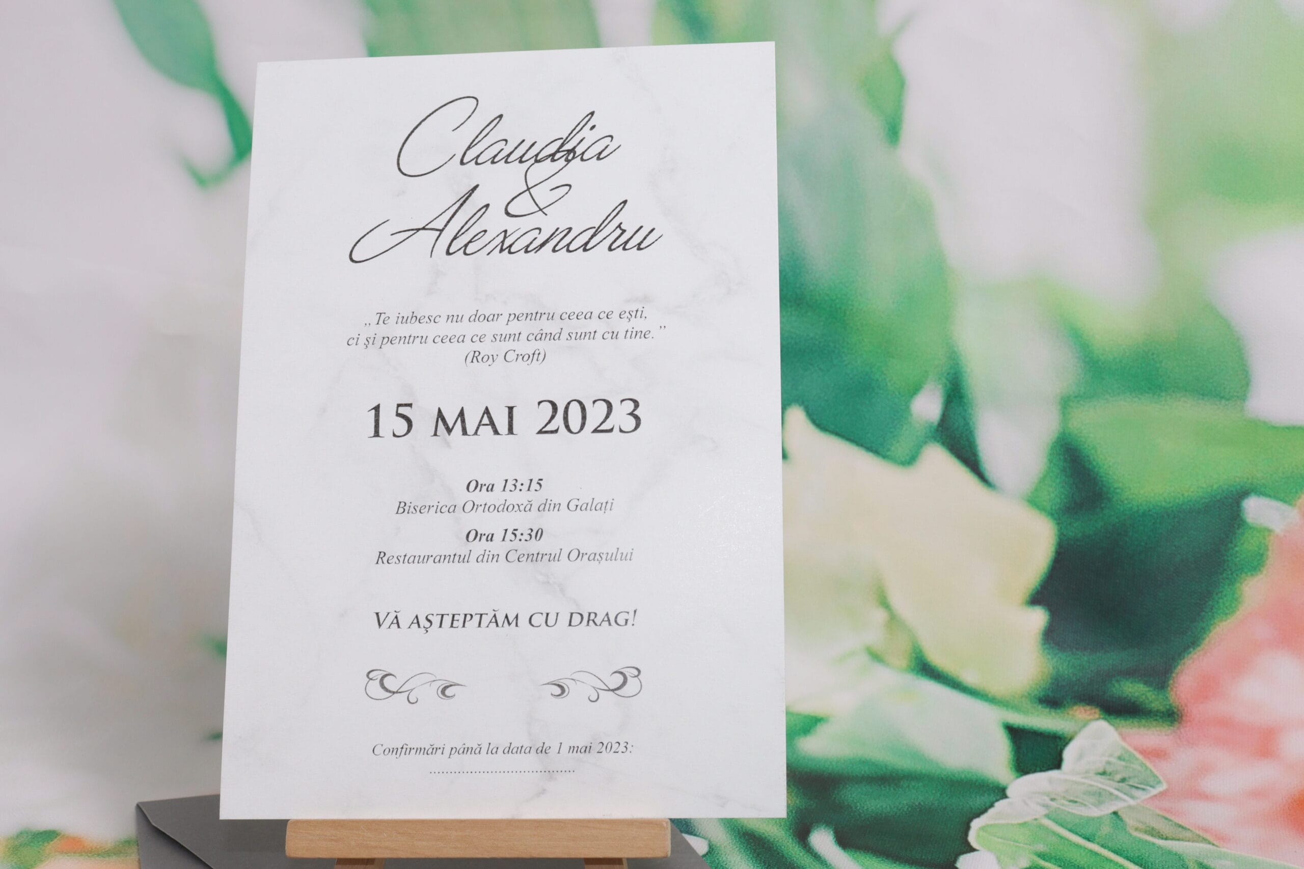 Invitatii nunta eleganta cu plic gri personalizare inclusa Invitatii nunta eleganta cu plic gri personalizare inclusa
