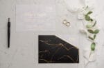 Invitatii nunta eleganta neagra cu detalii aurii