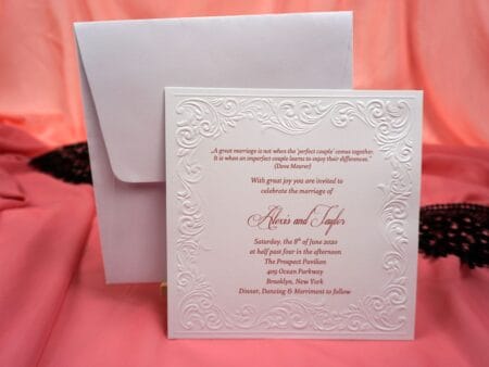 Invitatii nunta eleganta carton alb embosat