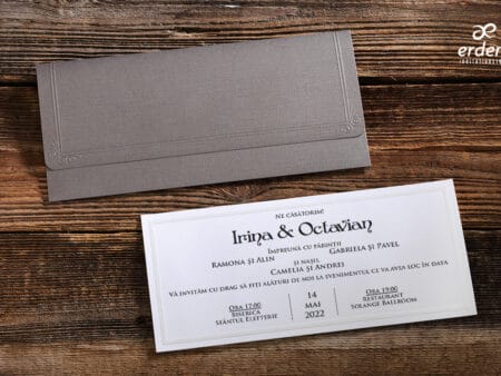 Invitatii nunta eleganta nuanta gri si alb