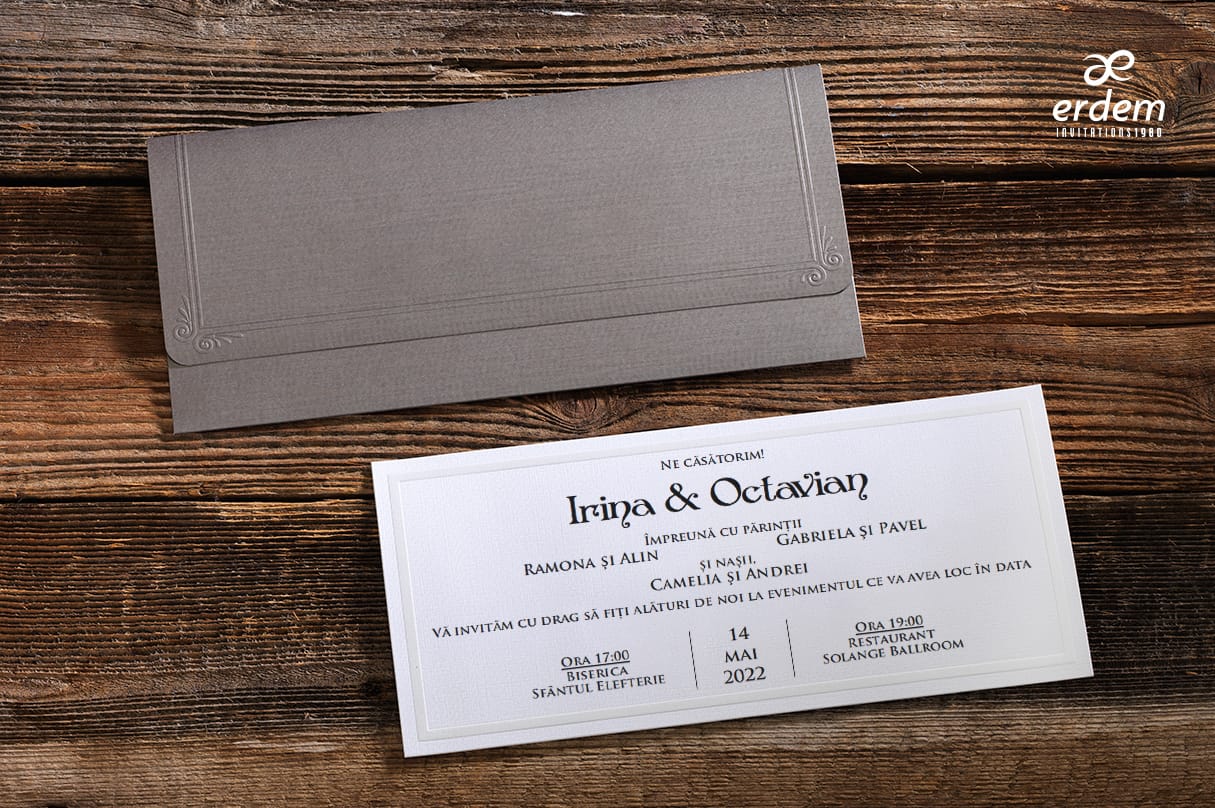 Invitatii nunta eleganta nuanta gri si alb Invitatii nunta eleganta nuanta gri si alb