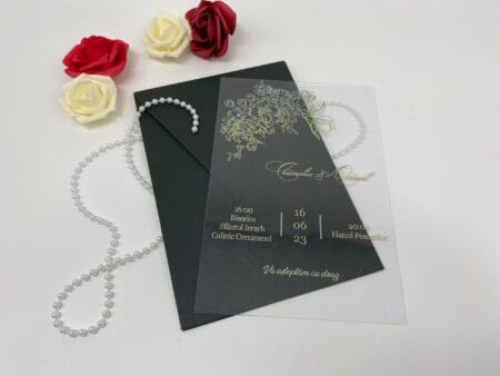 Invitatii nunta plexiglas cu plic inclus nuanta negru
