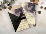 Invitatii nunta elegante crem negre cu fundita