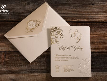 Invitatii nunta lux cu print auriu din carton gros eleganta