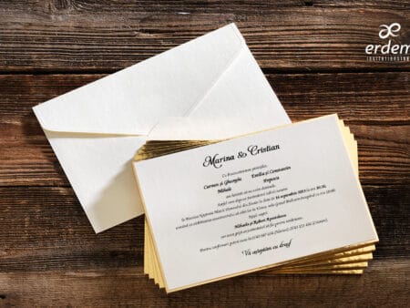 Invitatii nunta eleganta nuanta ivorie si auriu carton gros