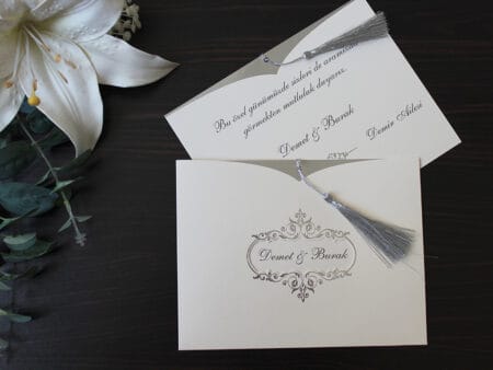 Invitatii nunta cu canaf nuanta argintiu si ivorie