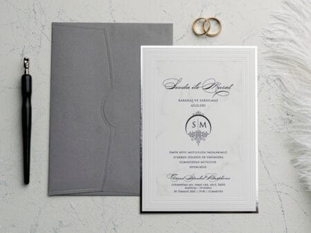 Invitatie nunta cu plic gri printare pe carton gros