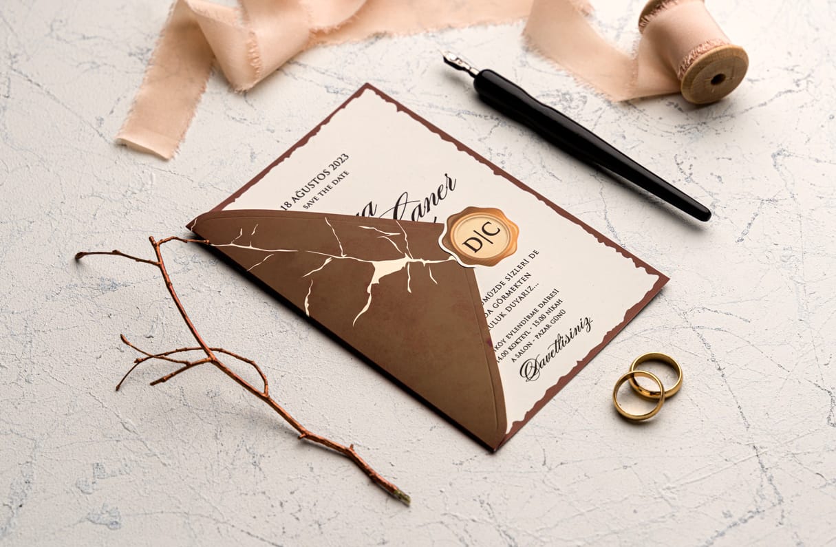 Invitatii nunta maro printata pe carton decupat nuanta crem Invitatii nunta maro printata pe carton decupat nuanta crem