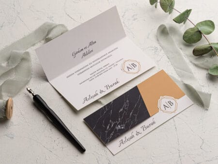 Invitatii nunta eleganta nuanta negru cu auriu
