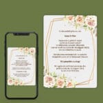 Invitatie nunta digitala cu trandafiri nuanta crem si verde