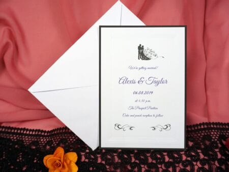 Invitatii nunta albe chenar negru