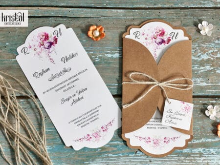 Invitatii nunta din carton craft printat cu flori