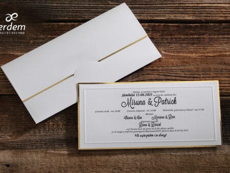 Invitatii nunta eleganta cu plic inclus nuanta ivorie si auriu