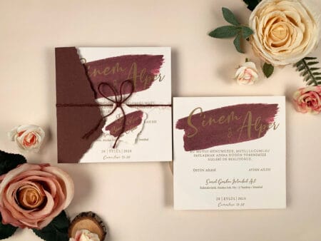 Invitatii nunta elegante crem bordo