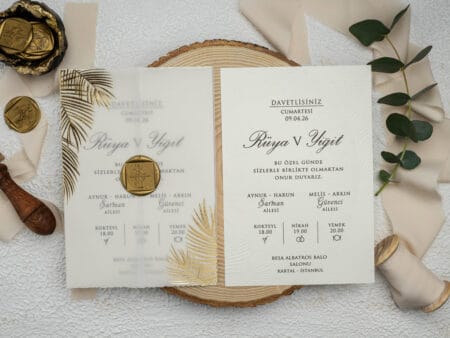 Invitatie nunta eleganta din calc cu auriu 9328ek
