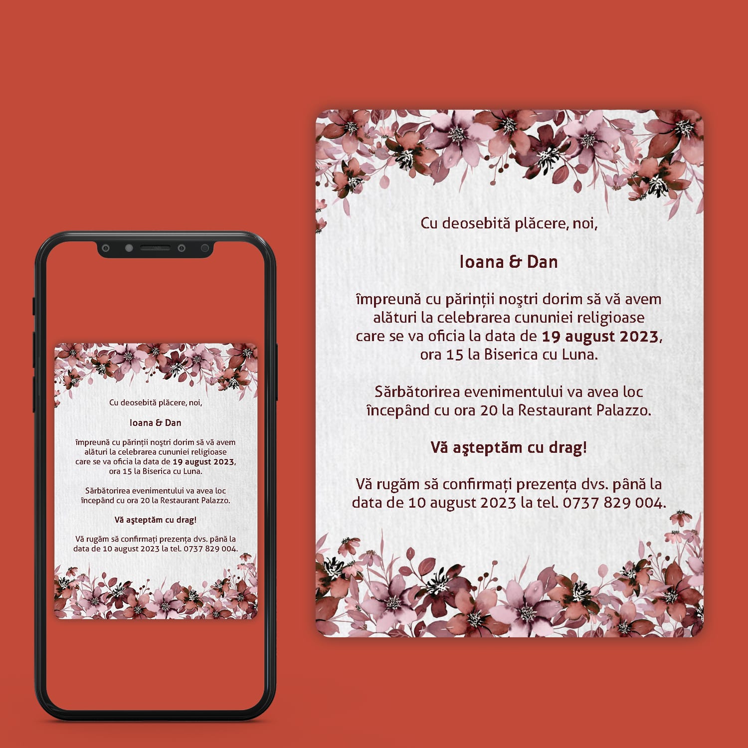 Invitatie digitala nunta cu flori Invitatie digitala nunta cu flori