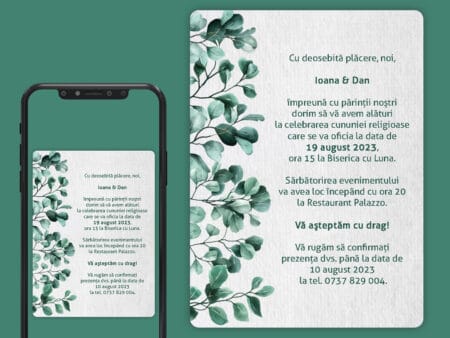 Invitatie digitala nunta cu frunze