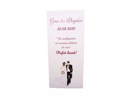 Meniu nunta elegant 9.5 x 21cm alb