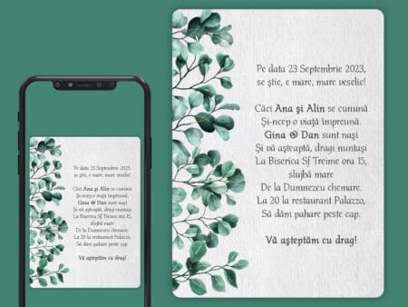 Invitatie digitala nunta cu frunze