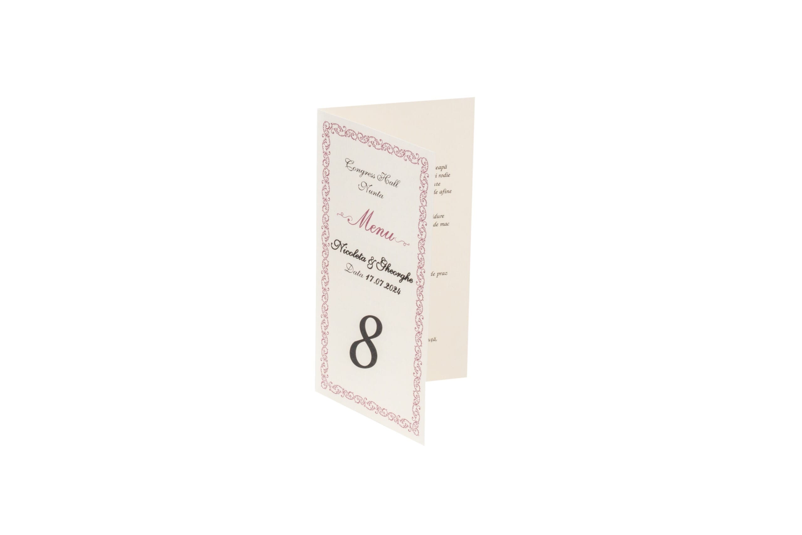 Meniu nunta elegant 10 x 19cm roz Meniu nunta elegant 10 x 19cm roz