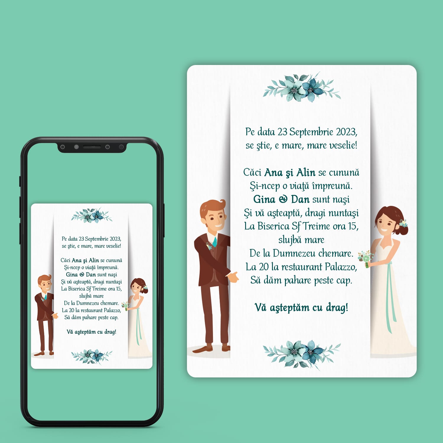 70486dea Invitatie digitala nunta cu mire si mireasa
