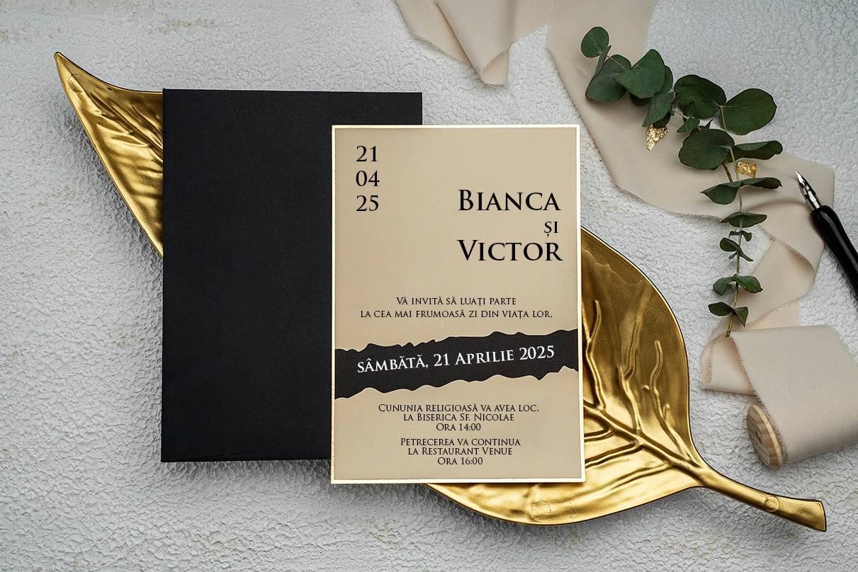 Invitatie nunta negru din carton 20x14cm ǀ e-Marturii.ro Invitatie nunta negru din carton 20x14cm ǀ e-Marturii.ro
