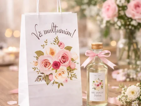 SET Marturie nunta 1 FlowerBouquet Pungi Sticle 200ml