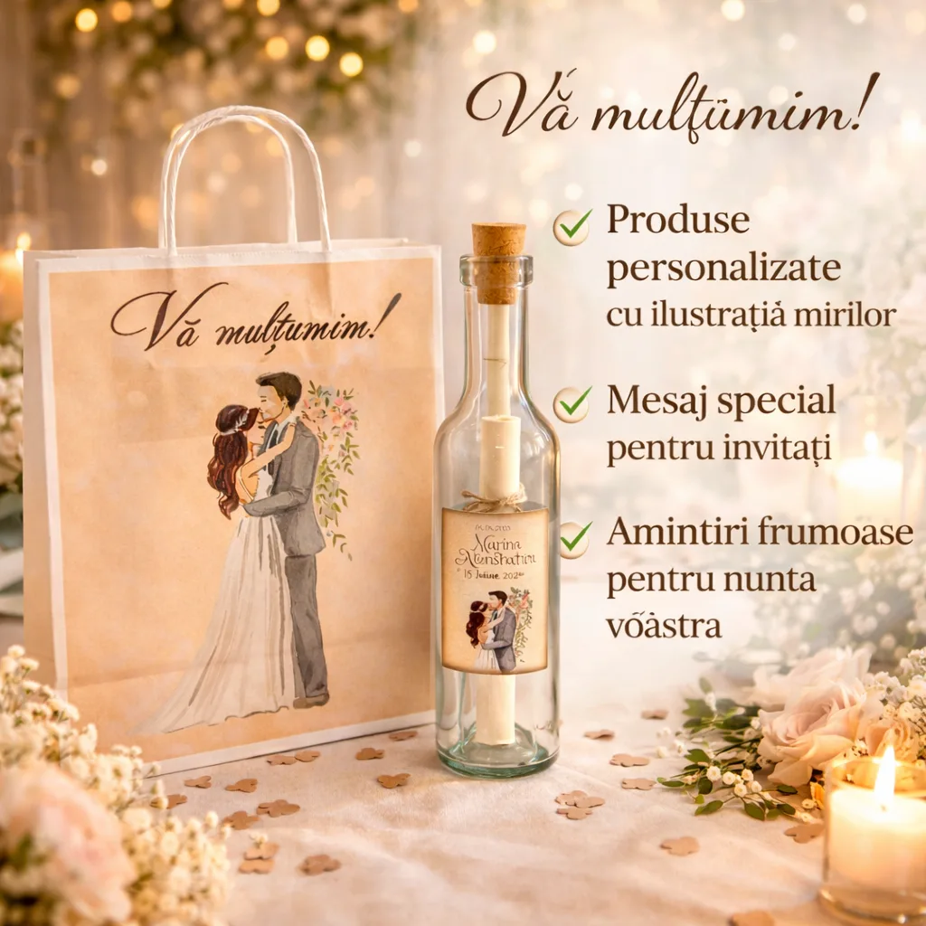 Set Marturii Nunta M63696: Pungi Crem si Sticle 500ml - eMarturii Set Marturii Nunta M63696: Pungi Crem si Sticle 500ml - eMarturii