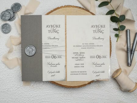 Invitatie nunta gri din carton 15x10cm ǀ e-Marturii.ro