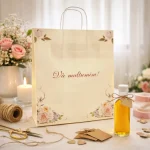 Marturie sticla 50 ml si punga cadou florala | eMarturii 1 Marturii nunta Set 9-N20: Pungi, Sticle 50ml