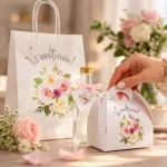SET Marturie nunta FlowerBouquet 4 Punga Cutie prajituri 200g Sticla 200ml