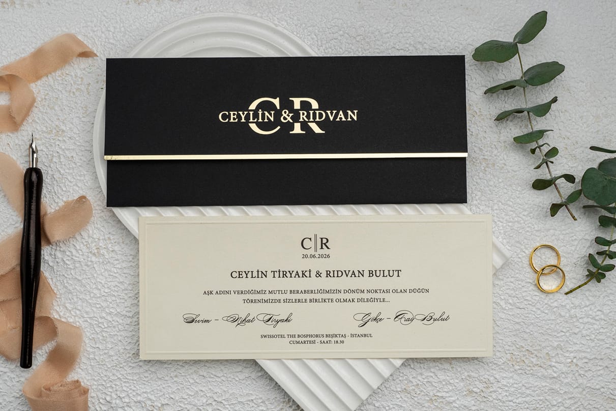 Invitatie nunta negru 8 x 19cm - e-Marturii Invitatie nunta negru 8 x 19cm - e-Marturii