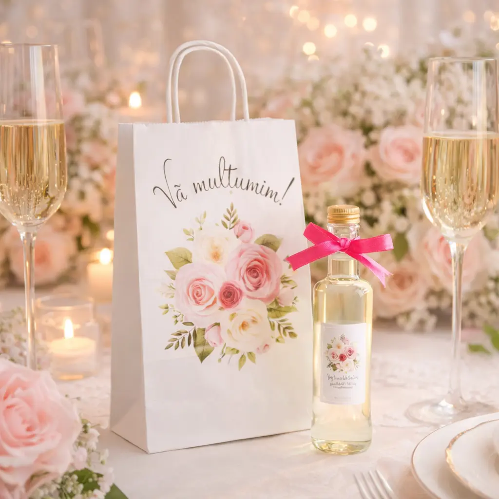 SET Marturie nunta 4 FlowerBouquet Pungi Sticle 200ml SET Marturie nunta 4 FlowerBouquet Pungi Sticle 200ml