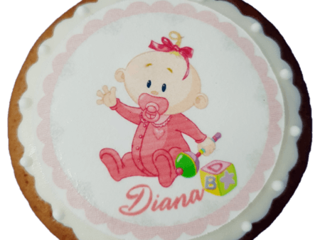 Turta dulce bebelus roz botez 8 cm