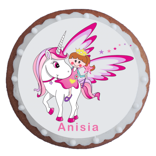Turta dulce fetita pe unicorn botez 8 cm Turta dulce fetita pe unicorn botez 8 cm