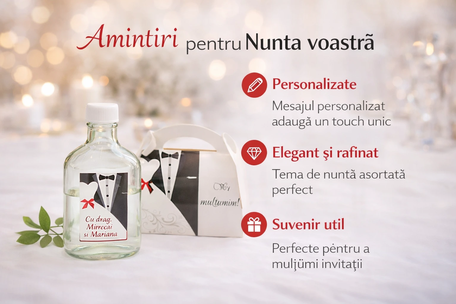 SET Marturie nunta 1 Pungi Sticle 200ml Cutii 200g M3902 SET Marturie nunta 1 Pungi Sticle 200ml Cutii 200g M3902
