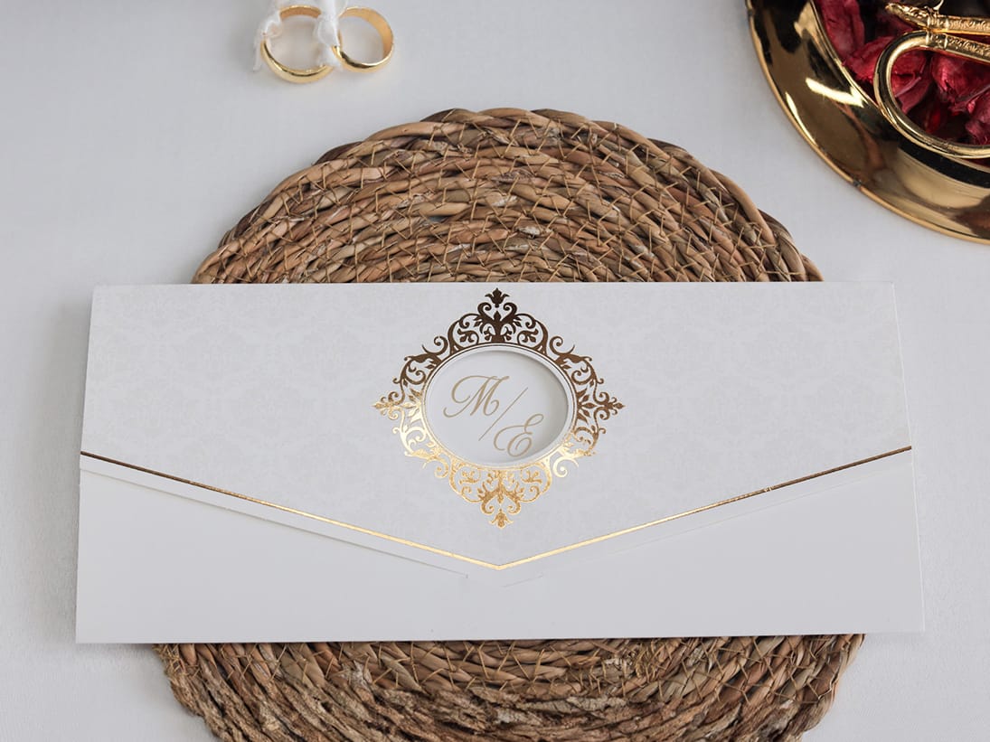 Invitatie nunta alba cu auriu 2480 Invitatie nunta alba cu auriu 2480