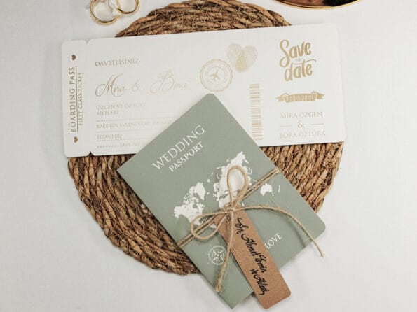 Cum sa creezi invitatii de nunta perfecte? - Ghid complet. 4 detalii importante Invitatie nunta pasaport kaki 2472
