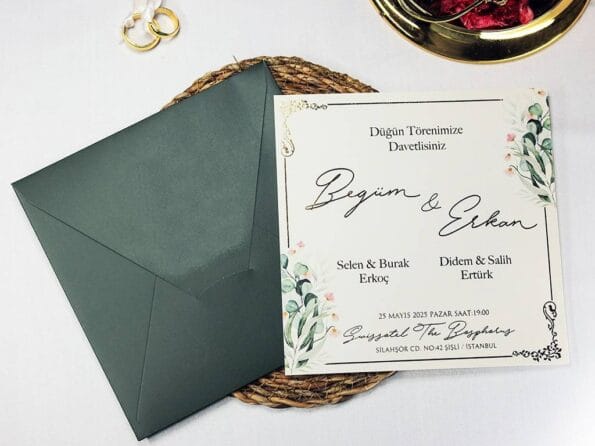 Cum sa faci o invitatie de nunta perfecta? 5 sfaturi si trucuri Invitatie nunta patrata verde 2438