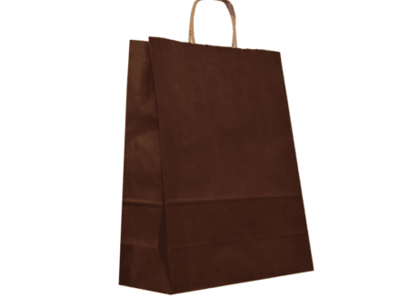 Sacosa hartie kraft cu maner rasucit, ciocolatiu, cadouri, cumparaturi, 90g, 25x11x31 cm