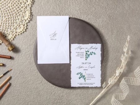 Invitatie nunta alba cu eucalipt 7096