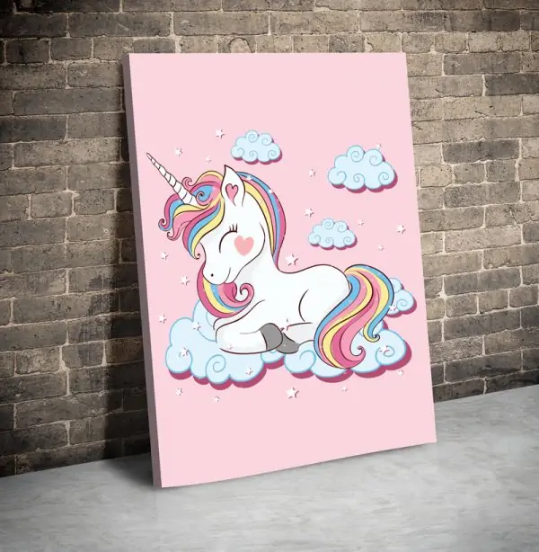 Tablou canvas Unicorn Roz: Magia culorilor in camera copilului Tablou canvas Unicorn Roz: Magia culorilor in camera copilului
