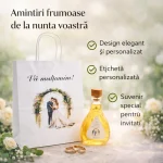 Set Marturii Nunta: Sticluta Pet9 si Punga Florala Personalizata
